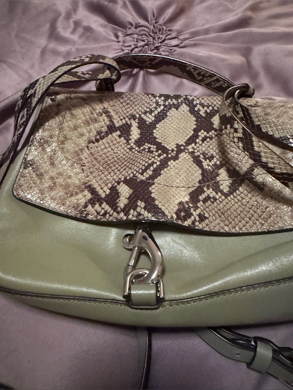 Rebecca Minkoff Olive Green Python-Accent convertible satchel Bag